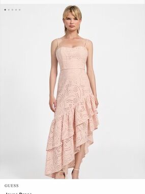 GUESS Blush Pink Eyelet Ruffle High-Low Dress